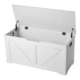 Oppbevaringsbenk for barn, lekeboks i tre, stort oppbevaringsskap med sikkerhetshengsel, oppbevaringsbenk for småbarn for lekerom, stue eller inngangsparti, enkel montering, 990 x 395 x 480 mm, hvit