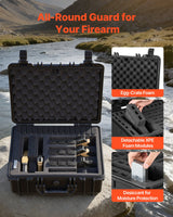 Hard pistolkoffert, kraftig hard pistolkoffert med XPE-skuminnside, vanntett pistoloppbevaringsboks med tilpassbart fôr og håndtak for pistol, objektiver, kamera, utstyr, TSA-kompatibel, 475x415x215 mm