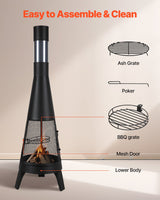 Chiminea, 50,8 cm utendørs vedfyrt bålplass, konisk peis for grilling og oppvarming, utendørs bålplass i tre med grillnett, skorsteinsbelegg og rustbestandig skorsteinslokk, for terrasse, hage, bakgård