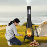 Chiminea, 50,8 cm utendørs vedfyrt bålplass, konisk peis for grilling og oppvarming, utendørs bålplass i tre med grillnett, skorsteinsbelegg og rustbestandig skorsteinslokk, for terrasse, hage, bakgård
