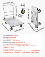 Plattformlastebil, kapasitet 900 kg, kraftig ståltralle med svingbare hjul og håndtak, sammenleggbar plattform med håndskyvevogn, for dagligvarer, garasje, lager, 94 x 59 x 89 cm