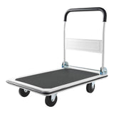Sammenleggbar skyvetralle, 299 kg lastekapasitet, sammenleggbar plattformvogn med svingbare hjul, bevegelig plattformhåndvogn med flatbed, plassbesparende skyvehåndtak, for enkel oppbevaring, 35,4 x 34,3 x 60,96 cm