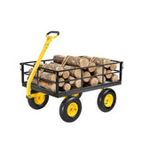 408 kg kraftig hagevogn i stål, hagevogn på hjul, utendørs metallhagevogner med 10" dekk og avtakbare sider i netting (kan gjøres om til flatbed) og 180° roterende håndtak