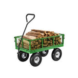 408 kg kraftig hagevogn i stål, hagevogn på hjul, utendørs metallhagevogner med 10" dekk og avtakbare sider i netting (kan gjøres om til flatbed) og 180° roterende håndtak