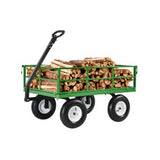 408 kg kraftig hagevogn i stål, hagevogn på hjul, utendørs metallhagevogner med 10" dekk og avtakbare sider i netting (kan gjøres om til flatbed) og 180° roterende håndtak