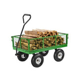 408 kg kraftig hagevogn i stål, hagevogn på hjul, utendørs metallhagevogner med 10" dekk og avtakbare sider i netting (kan gjøres om til flatbed) og 180° roterende håndtak